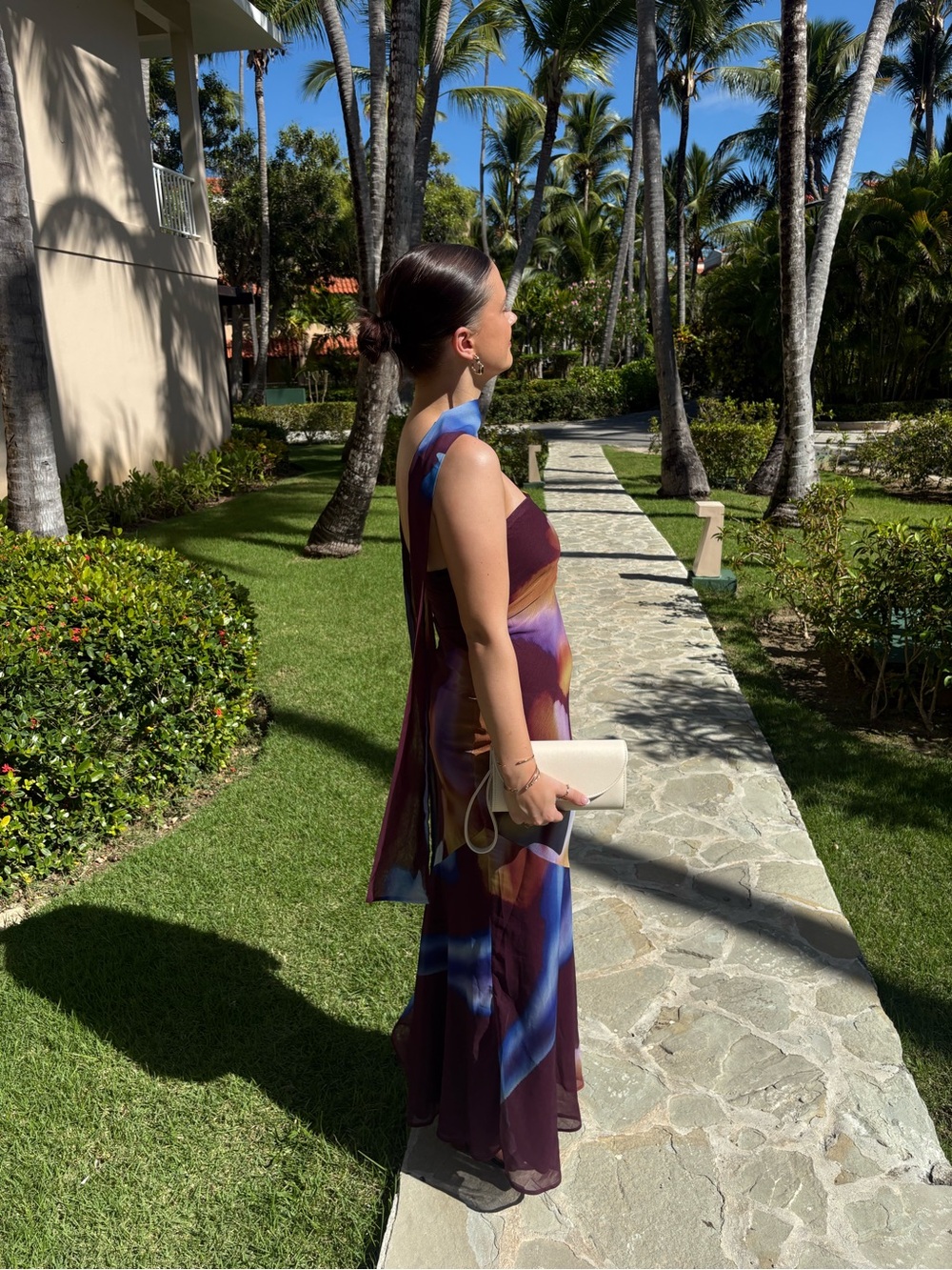 Peppermayo Backless Maxi Dress in Purple, Blue & Gold Tie-Dye